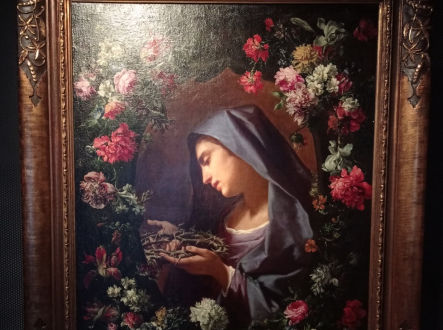 Panna Marie bolestná v květinové kartuši (Lorenzo Pasinelli a Margherita Caffi)