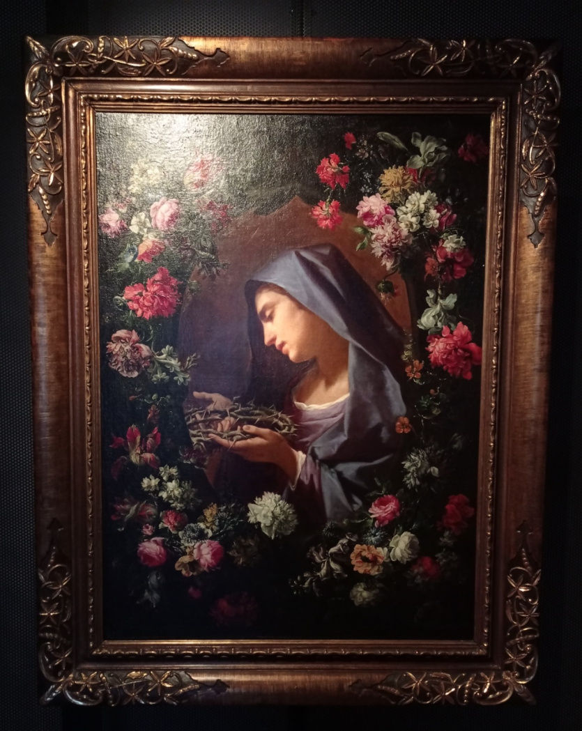 Panna Marie bolestná v květinové kartuši (Lorenzo Pasinelli a Margherita Caffi)