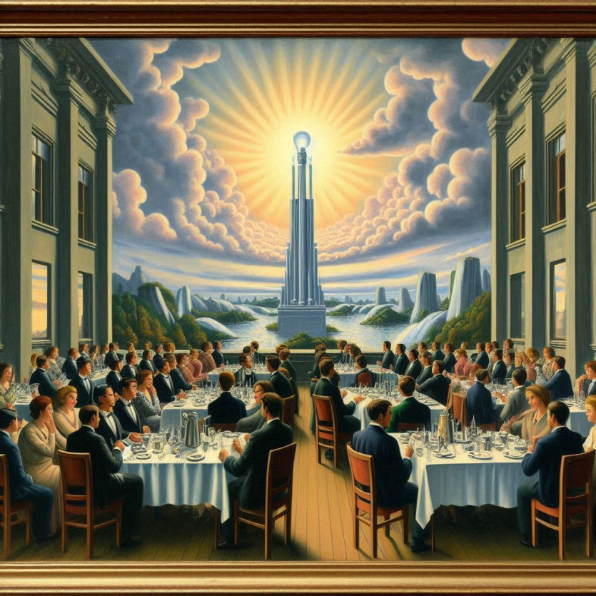 Alegorie Magrittova obrazu vytvořená pomocí AI