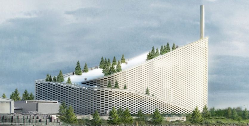 Budova elektrárny se sjezdovkou