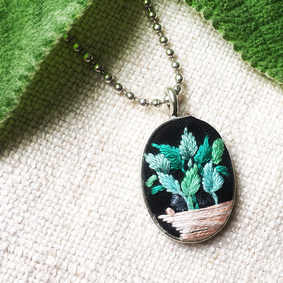 Embroidered Plant Necklace