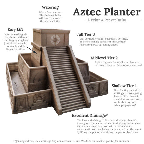 Aztec Pyramid Planter for Growing Succulents, Propagation Tray, 3D Printed Planter, Succulent Planter, Mexican Planter