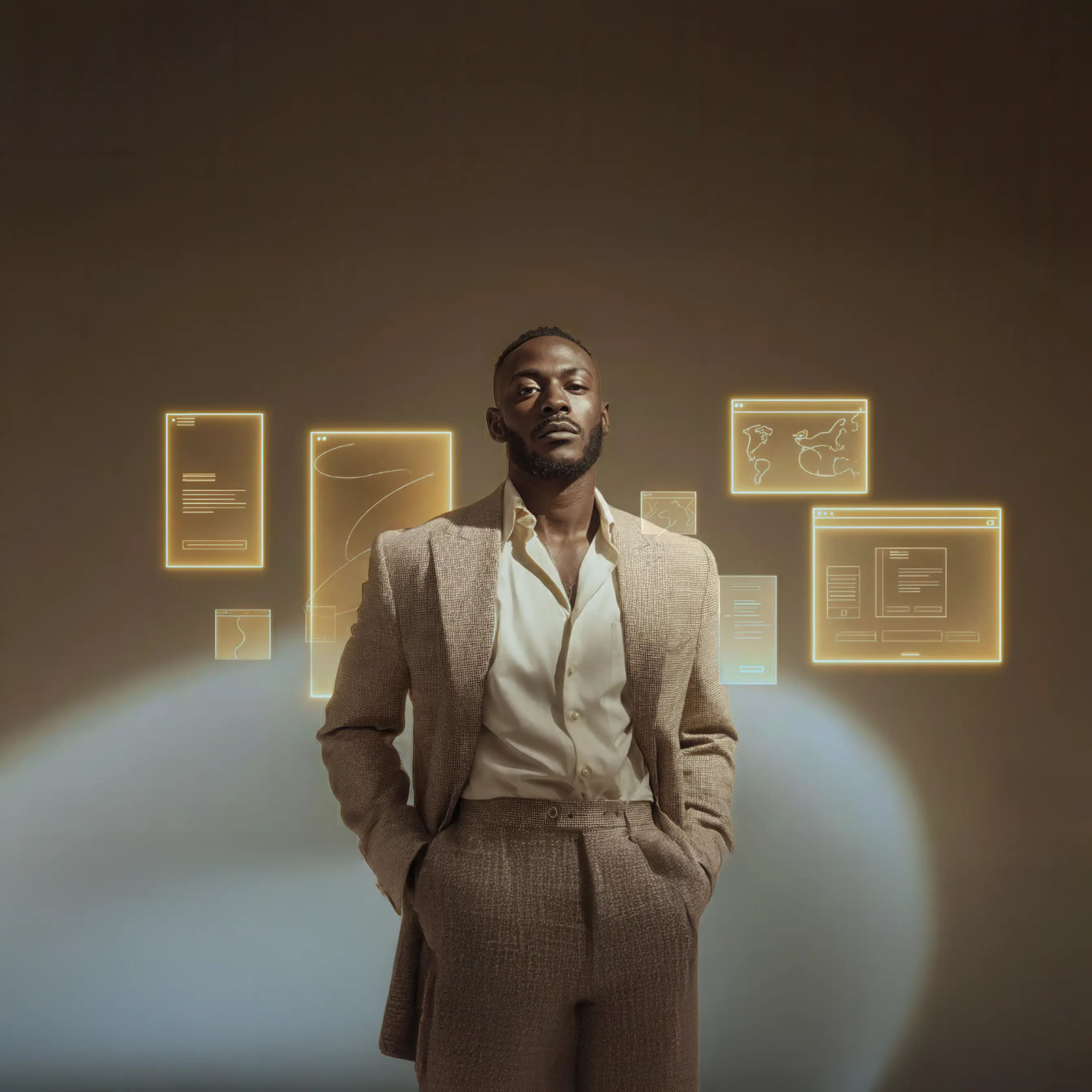 Portrait masculin avec effets holographiques – création de site vitrine en Martinique