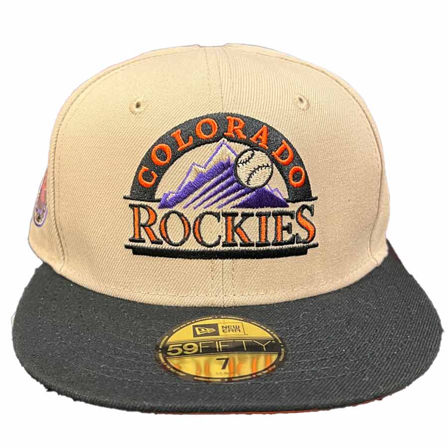 New Era 59FIFTY Sand Suede Colorado Rockies 10th Anniversary Patch Logo Rail Hat - Stone, Tan, Green Stone/Green / 8