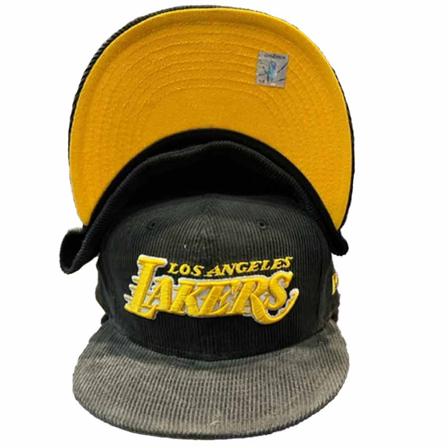 Los Angeles Lakers All Black Corduroy Yellow UV 59FIFTY Fitted Hat