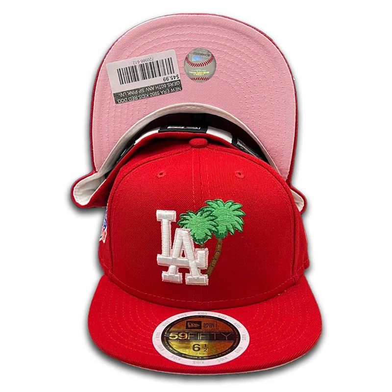 Kids Los Angeles Dodgers Red 60th Patch Pink UV 59FIFTY Fitted Hat