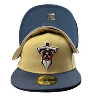Tennessee Titans Vegas Gold Two Tone 50th Season Patch Light Blue UV 59FIFTY Fitted Hat