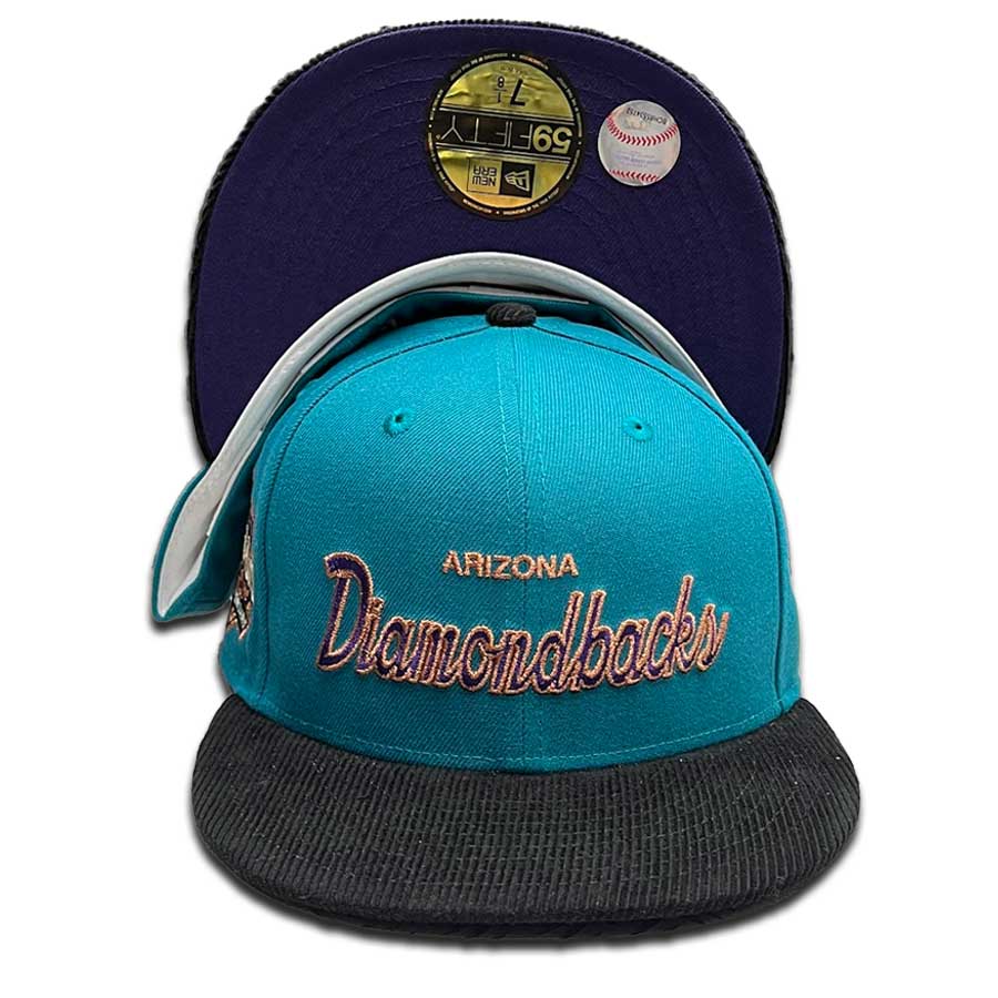 Black Corduroy Arizona Diamondbacks Purple Bottom 20th Anniversary Side Patch New Era 59FIFTY Fitted 77/8