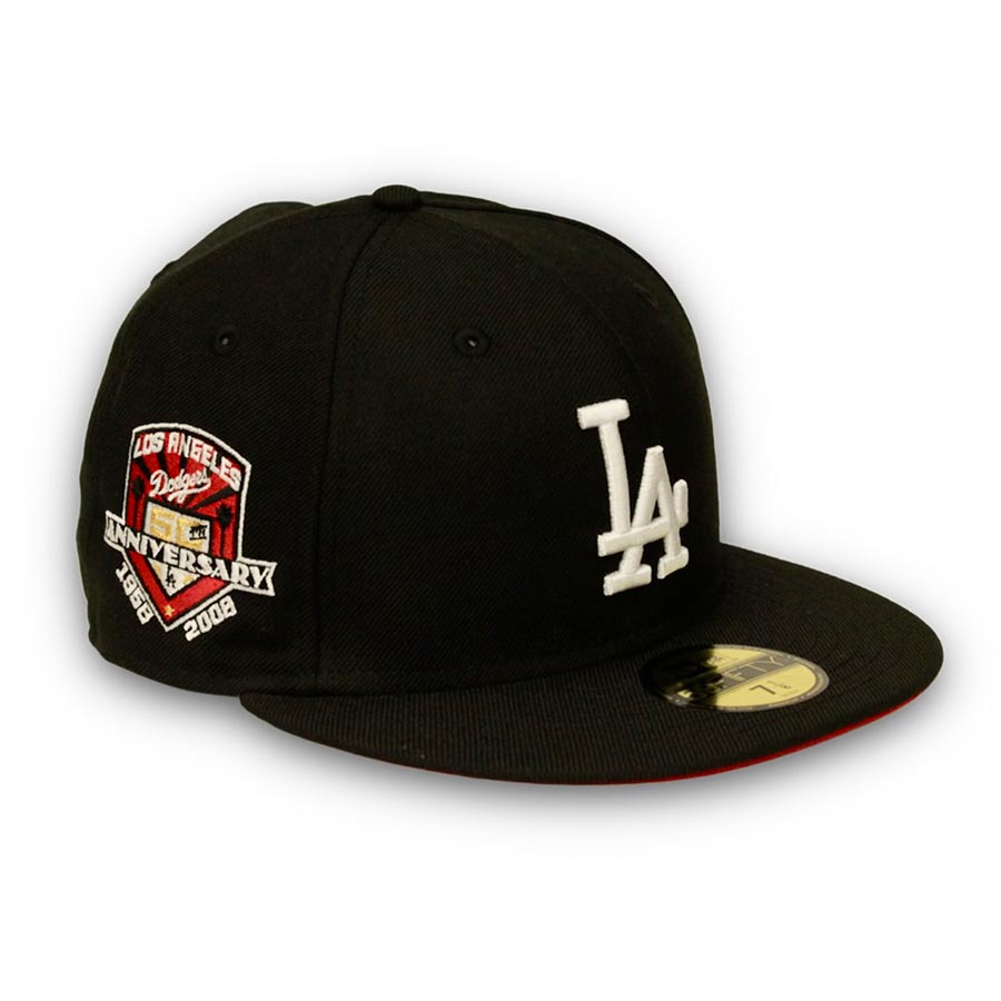 Dodgers Fitted New Era 59Fifty Stadium 50th Ann Black Hat Cap Red UV