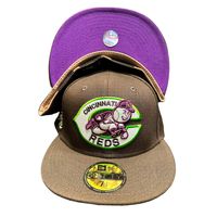 Cincinnati Reds Brown Pro Image Exclusive 1975 Patch Tan Suede Sweatband Purple UV 59FIFTY Fitted Hat