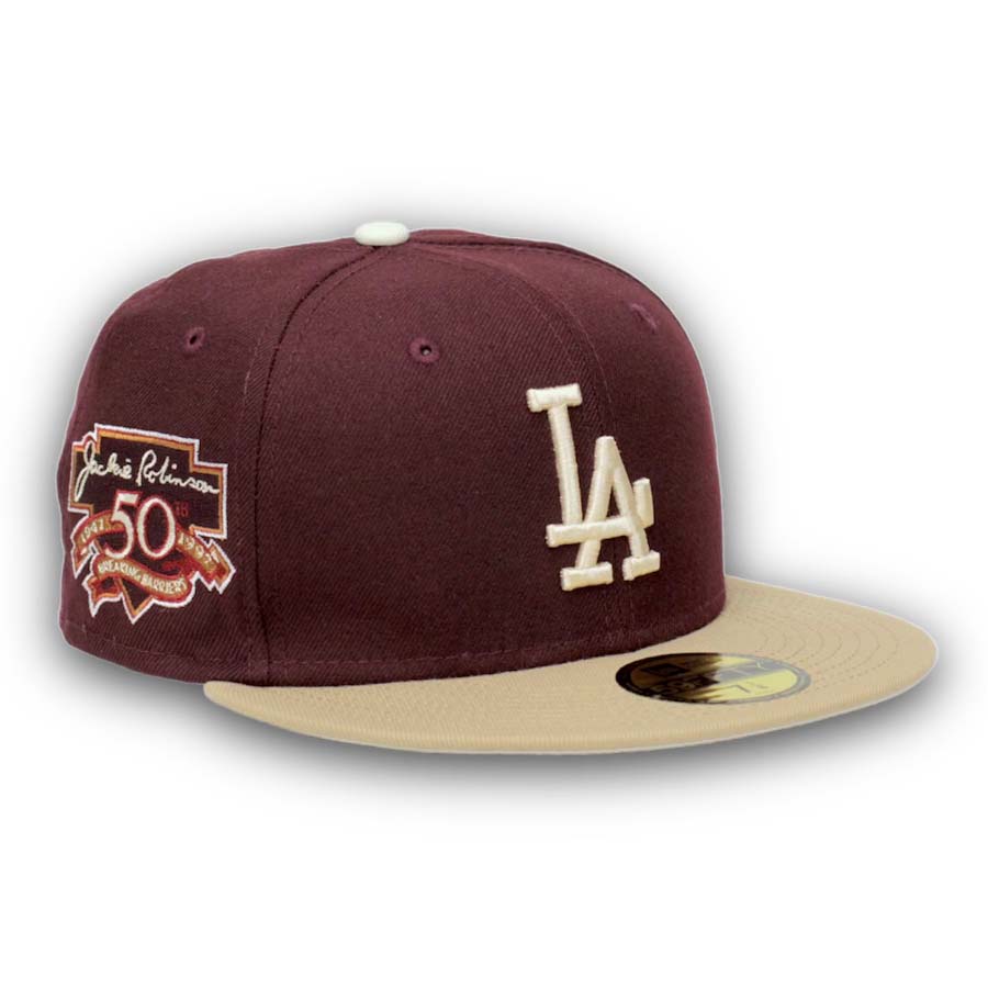 Los Angeles Dodgers Maroon Camel Two Tone Jackie Robinson Patch Stone ...