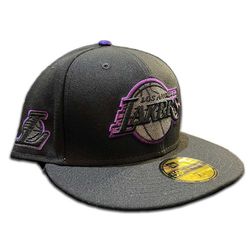 Los Angeles Lakers Black Pro Image Exclusive Purple Satin UV NBA 59FIFTY Fitted Hat