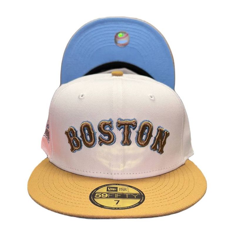 Boston Red Sox Optic Wheat Pack 2004 World Series Champions Patch Light Blue UV 59FIFTY Fitted Hat