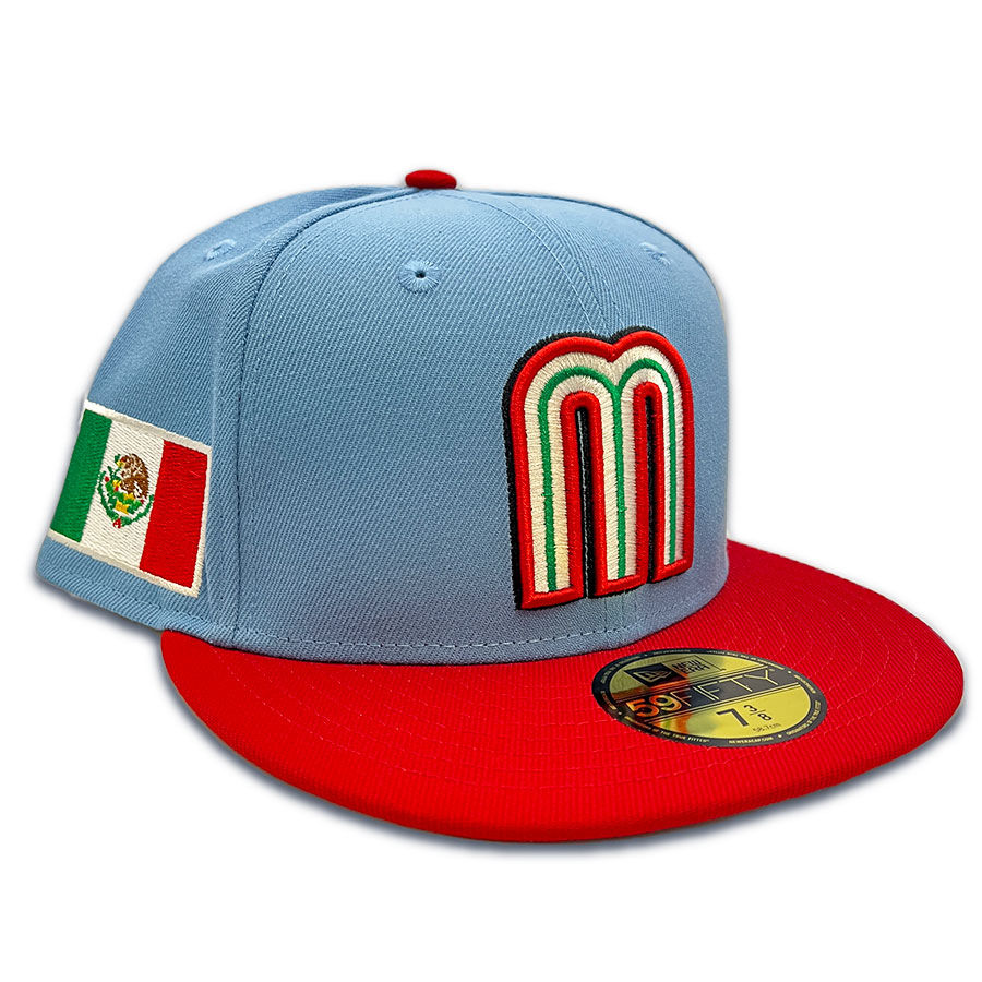 Mexico Sky Blue Red Two Tone WBC Gray UV New Era 59FIFTY Fitted Hat