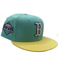 Boston Red Sox Mint and Canary Yellow Groceries Pack 90th Annivesary Patch Pink UV New Era 59Fifty Fitted Hat