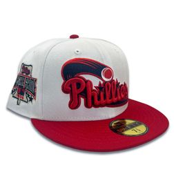 Men's New Era White/Burgundy Philadelphia Phillies Cooperstown Collection  Veterans Stadium Chrome 59FIFTY Fitted Hat