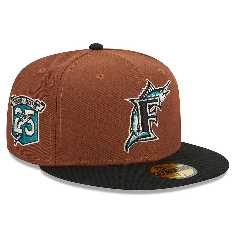 Florida Marlins Brown Harvest 25th Patch Gray UV 59FIFTY Fitted Hat