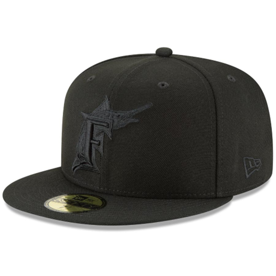 Florida Marlins Black on Black Basic New Era 59FIFTY Fitted Hat