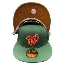 Washington Nationals Green 50th Anniv Patch Toasted Peanut UV New Era 59FIFTY Fitted Hat