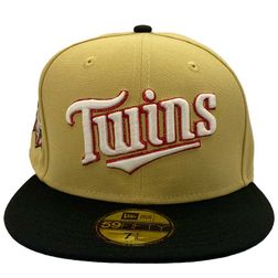 Minnesota Twins Vegas Gold and Black Crown Catalog Pack HHH Metrodome Patch Gray UV New Era 59Fifty Fitted Hat