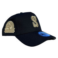Seattle Mariners Black Metallic Gold Logo & Patch A-Frame New Era 9FORTY Adjustable Hat