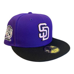 San Diego Padres New Era MLB 59FIFTY 5950 Fitted Cap Hat Red Crown/Visor White/Black Logo 1998 World Series Side Patch Yellow Green 7