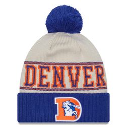 Denver Broncos New Era 2023 Navy Sideline Cuffed Knit Hat with Pom