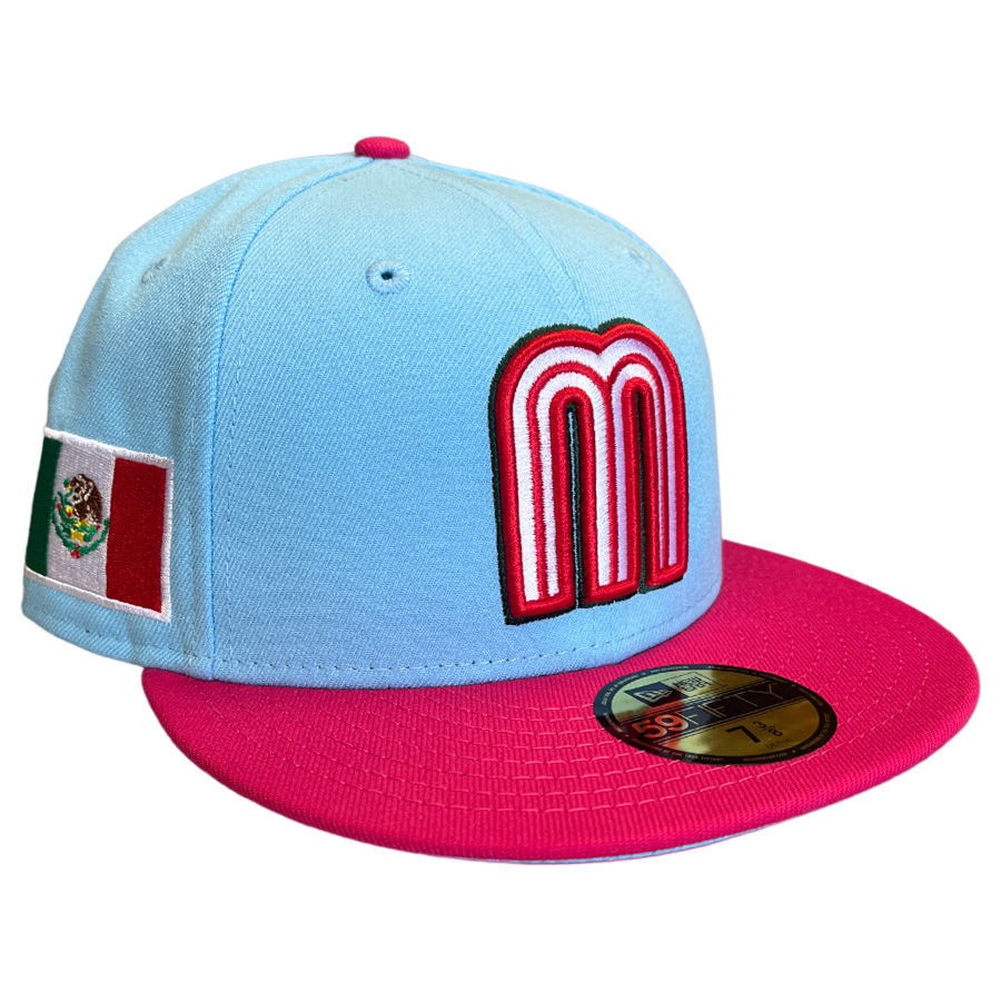 Mexico Sky Blue Pink WBC Flag Side Patch Icy Blue UV New Era 59FIFTY