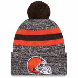 Cleveland Browns 2023 NFL Sideline Team Color Pom Cuffed Knit Beanie Hat