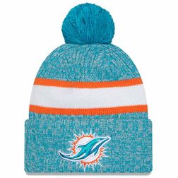 Miami Dolphins 2023 NFL Sideline Team Color Pom Cuffed Knit Beanie Hat