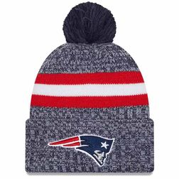 New England Patriots 2023 NFL Sideline Team Color Pom Cuffed Knit Beanie Hat