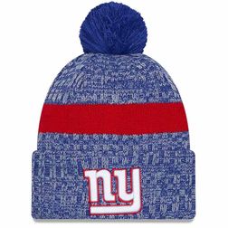 New York Giants 2023 NFL Sideline Team Color Pom Cuffed Knit Beanie Hat