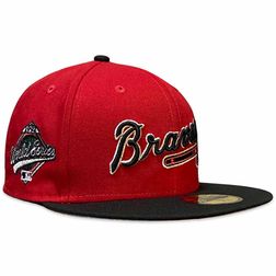 Atlanta Braves Red and Black Two Tone 1992 World Series Patch Gray UV Patch New Era 59Fifty Fitted Hat