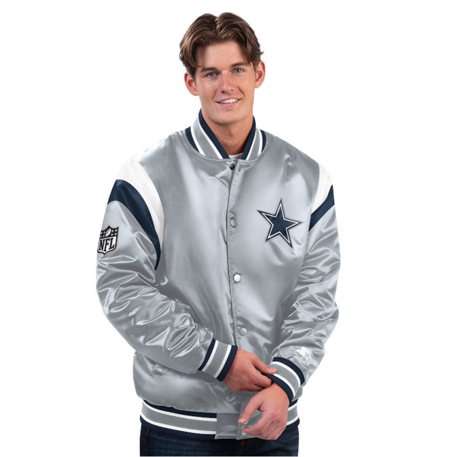 This Dallas Cowboys Gray Shutout Starter Satin Jacket is a great