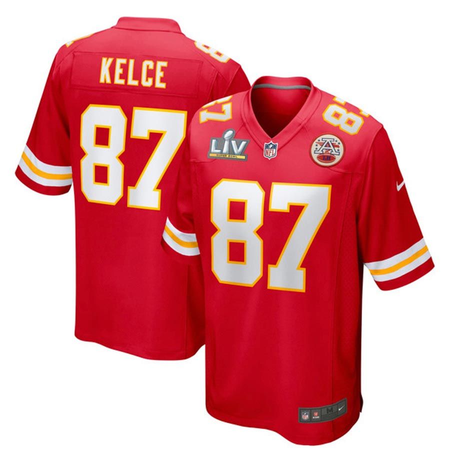 Kansas City Chiefs Travis Kelce Red Super Bowl LIV Patch Nike Game Jersey