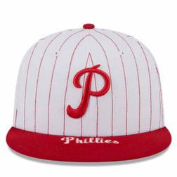 Philadelphia Phillies Pin Stripe Red On Deck Gray UV New Era 59FIFTY Fitted Hat