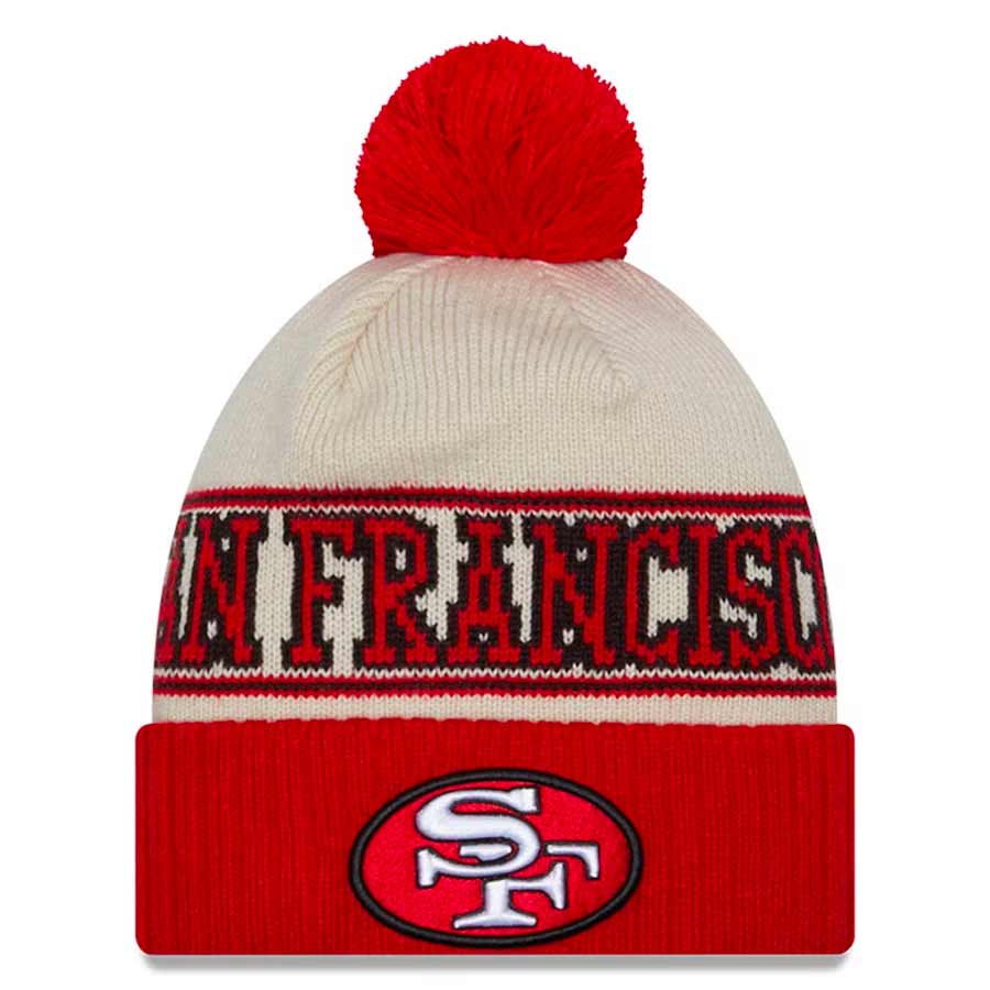 San Francisco 49ers Cream Red New Era 2023 Sideline Historic Pom Cuffed ...