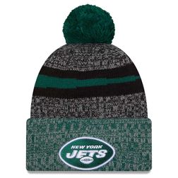 New York Jets 2023 NFL Sideline Green Black Pom Cuffed Knit Beanie Hat