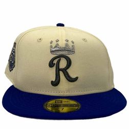 Kansas City Royals Chrome and Blue Metallic Pack 50th Anniversary Patch Gray UV New Era 59Fifty Fitted Hat