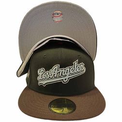 Los Angeles Dodgers Black Brown Two Tone Los Angeles Cursive Logo 40th Anniversary Patch Gray UV 59FIFTY Fitted Hat