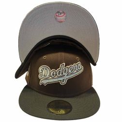 Los Angeles Dodgers Brown and Black Two Tone Cursive Logo 40th Anniversary Patch Gray UV 59FIFTY Fitted Hat