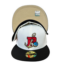 Stockton Ports White Black Two Tone California League Patch Gold UV New Era 59FIFTY Fitted Hat