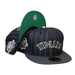 Cleveland Indians Black Gray Two Tone 100 Seasons Patch Green UV New Era 59FIFTY Fitted Hat