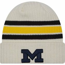 Michigan Wolverines Cream New Era Vintage Cuffed Knit Beanie Hat