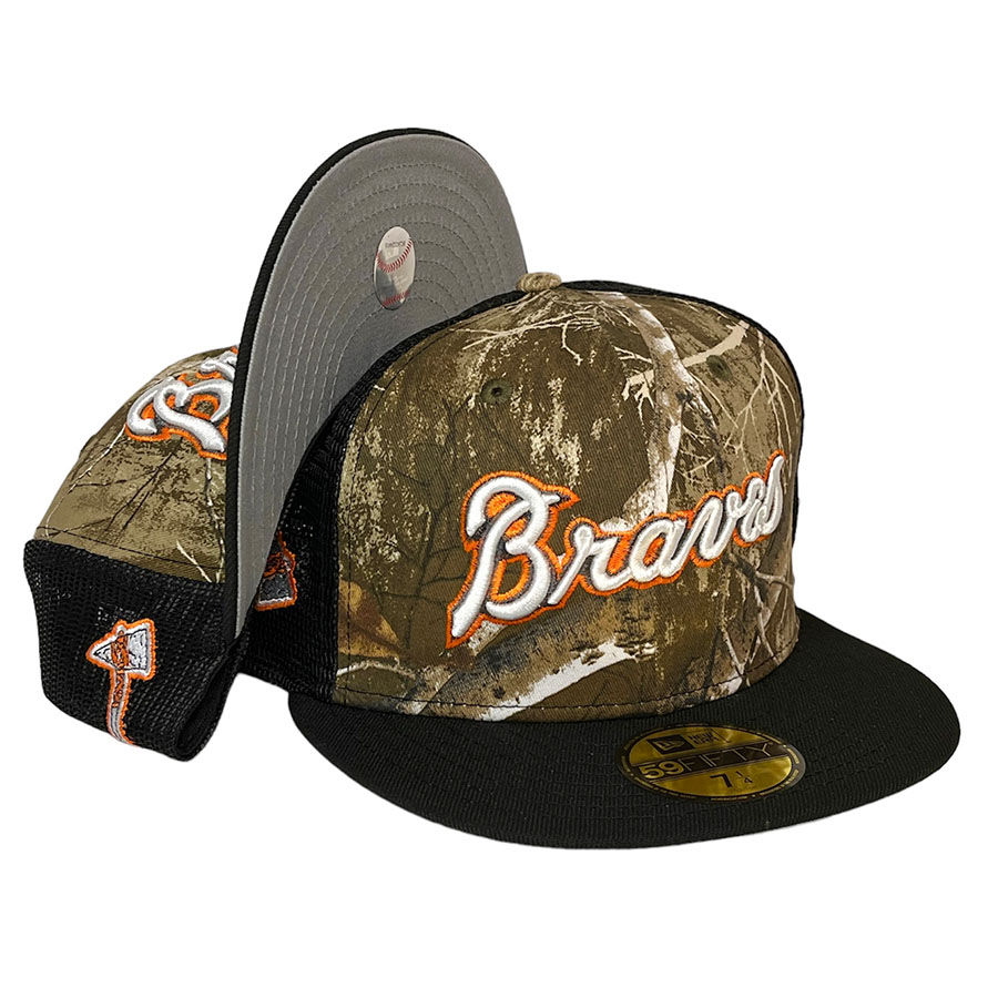 Atlanta Braves Realtree Black Mesh Two Tone Axe Patch Gray UV New Era  59FIFTY Fitted Hat