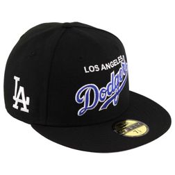 Los Angeles Dodgers Black Script LA Patch Gray UV 59FIFTY Fitted Hat