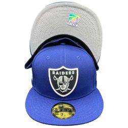 Las Vegas Raiders Blue 60th Anniversary Patch Gray UV 59FIFTY Fitted Hat
