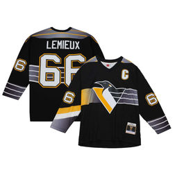 Pittsburgh Penguins Mario Lemieux Mitchell & Ness Black Captain's Patch 1996/97 Blue Line Player Jersey