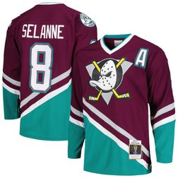 Anaheim Ducks Teemu Selanne Mitchell & Ness Alternate Captain's Patch 1996/97 Blue Line Player Jersey