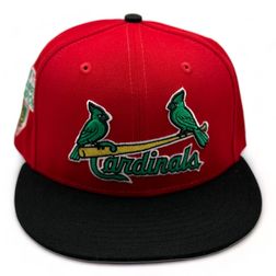 St. Louis Cardinals Red Black Two Tone 2011 World Series Patch Green UV New Era 59FIFTY Fitted Hat